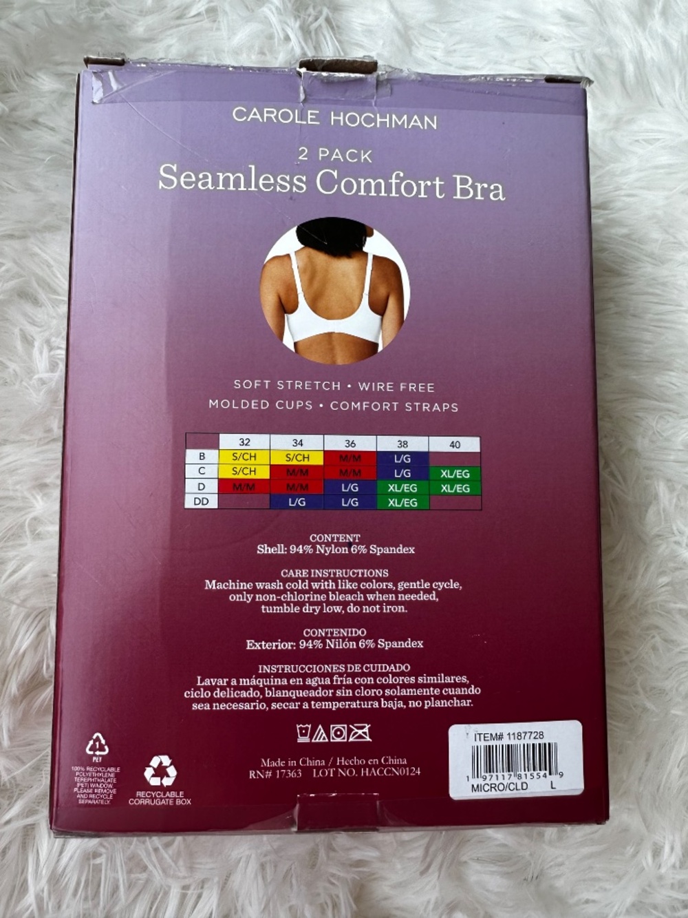 Carole Hochman Seamless Comfort Bra 2 Pack L/G Wirefree Molded Cups - Picture 5 of 5